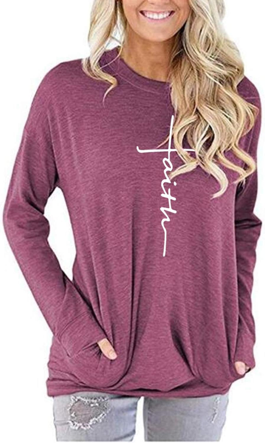 Faith Sweatshirt Loose Fit Long Sleeve Tunic Top with Pockets